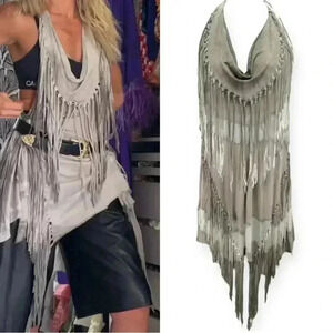 ALLSAINTS Fringe Rata Dress Festival Halter Vintage Tie Dye Knotted Boho UK10 6